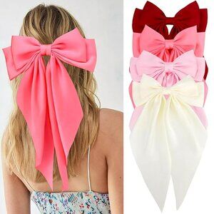 4 -Summer Satin Hair Bows – Oversized & Elegant Clips for a Chic, Coquette Look!